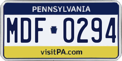 PA license plate MDF0294