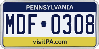 PA license plate MDF0308