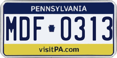 PA license plate MDF0313
