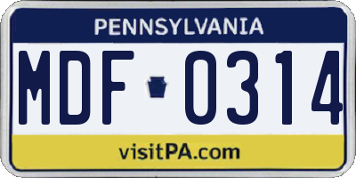 PA license plate MDF0314