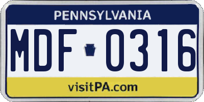 PA license plate MDF0316