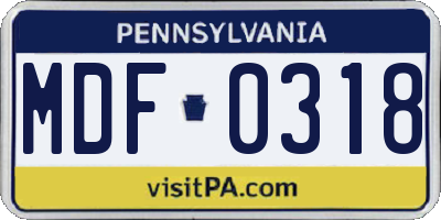 PA license plate MDF0318