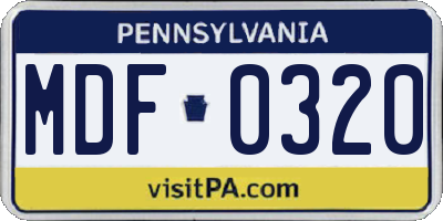 PA license plate MDF0320