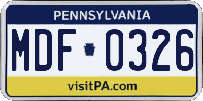 PA license plate MDF0326