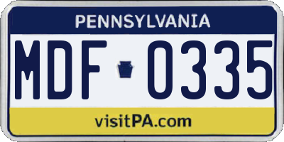 PA license plate MDF0335