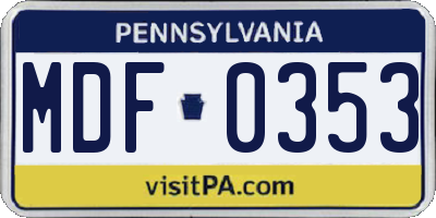PA license plate MDF0353