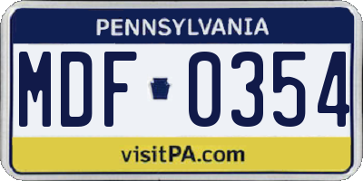 PA license plate MDF0354