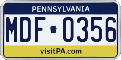 PA license plate MDF0356
