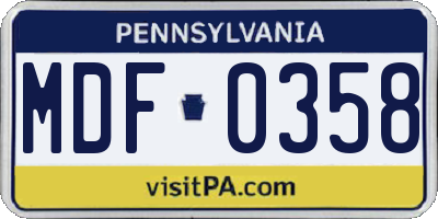 PA license plate MDF0358