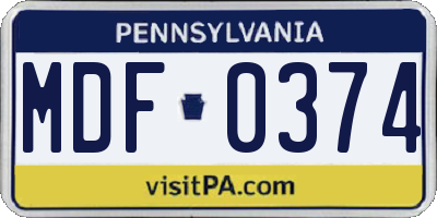 PA license plate MDF0374
