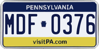 PA license plate MDF0376