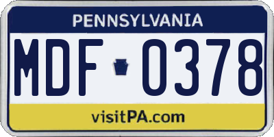 PA license plate MDF0378
