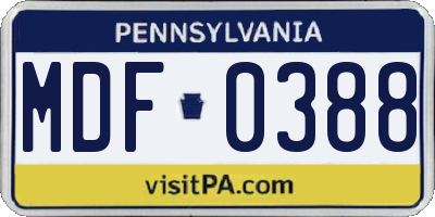 PA license plate MDF0388