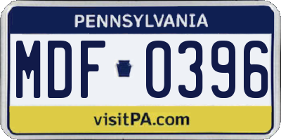PA license plate MDF0396