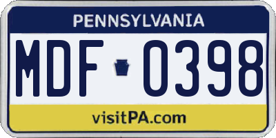 PA license plate MDF0398