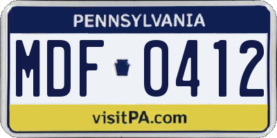PA license plate MDF0412
