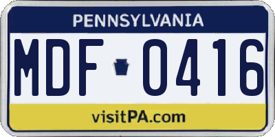 PA license plate MDF0416
