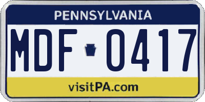 PA license plate MDF0417