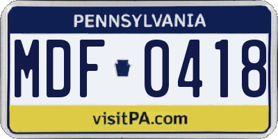 PA license plate MDF0418