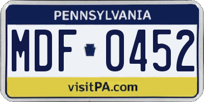PA license plate MDF0452