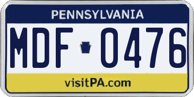 PA license plate MDF0476