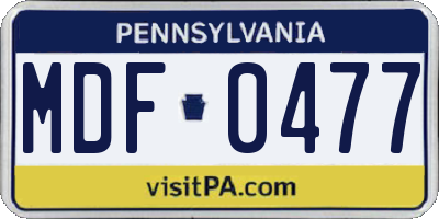 PA license plate MDF0477