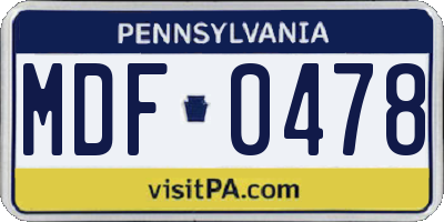 PA license plate MDF0478