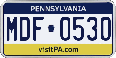 PA license plate MDF0530