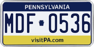 PA license plate MDF0536