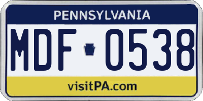 PA license plate MDF0538