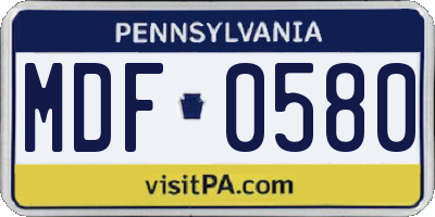 PA license plate MDF0580