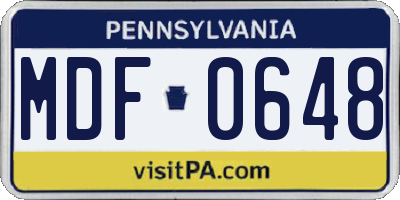 PA license plate MDF0648