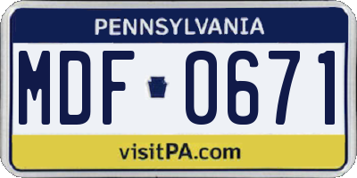 PA license plate MDF0671