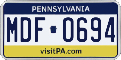 PA license plate MDF0694