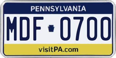 PA license plate MDF0700