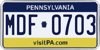 PA license plate MDF0703
