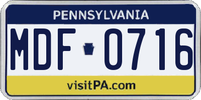 PA license plate MDF0716