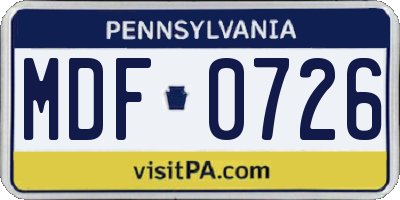 PA license plate MDF0726