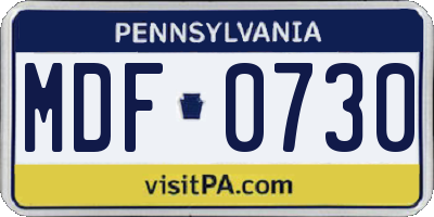 PA license plate MDF0730