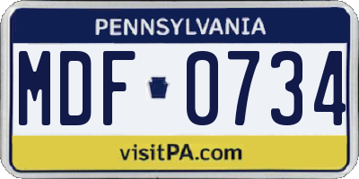 PA license plate MDF0734