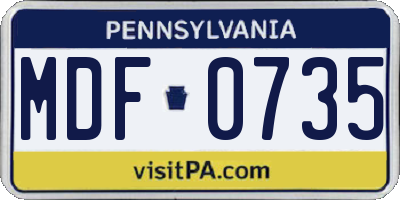 PA license plate MDF0735
