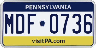 PA license plate MDF0736