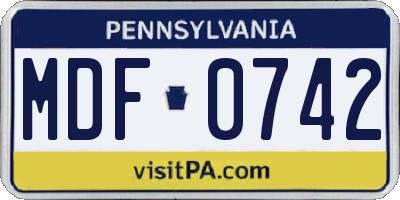PA license plate MDF0742