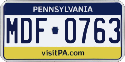 PA license plate MDF0763