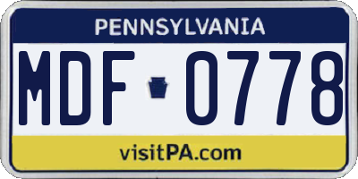 PA license plate MDF0778