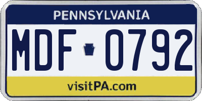 PA license plate MDF0792