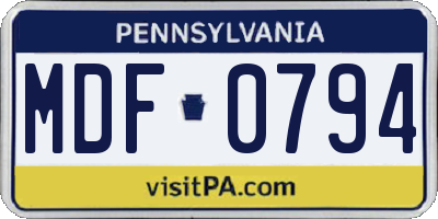 PA license plate MDF0794