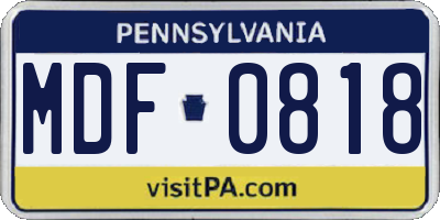 PA license plate MDF0818