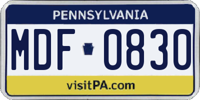 PA license plate MDF0830