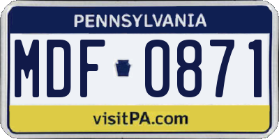 PA license plate MDF0871
